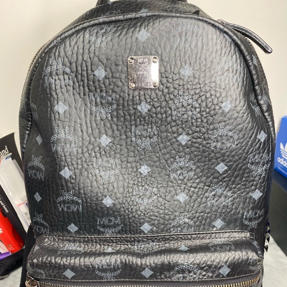 MCM Stark Side Studs Backpack in Visetos Black. main image 5